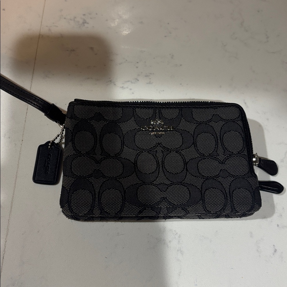 Coach Black Signature Double Wristlet